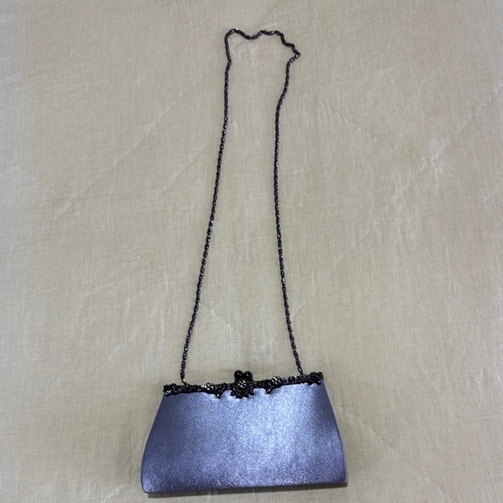 Jessica McClintock Silver Clutch with Chain Strap